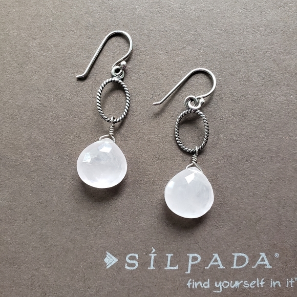 Silpada Sterling Silver Rose Quartz Teardrop Earrings W1872 RARE - Picture 2 of 11